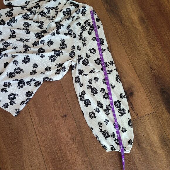 Lane Bryant Blouse Size 16 Button Up Black White Floral Balloon Sleeve Boho Top - Picture 4 of 16